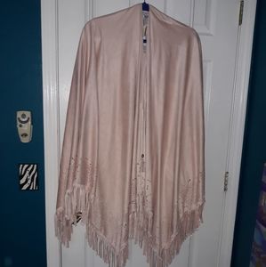 Faux suede shawl pale pink with fringe